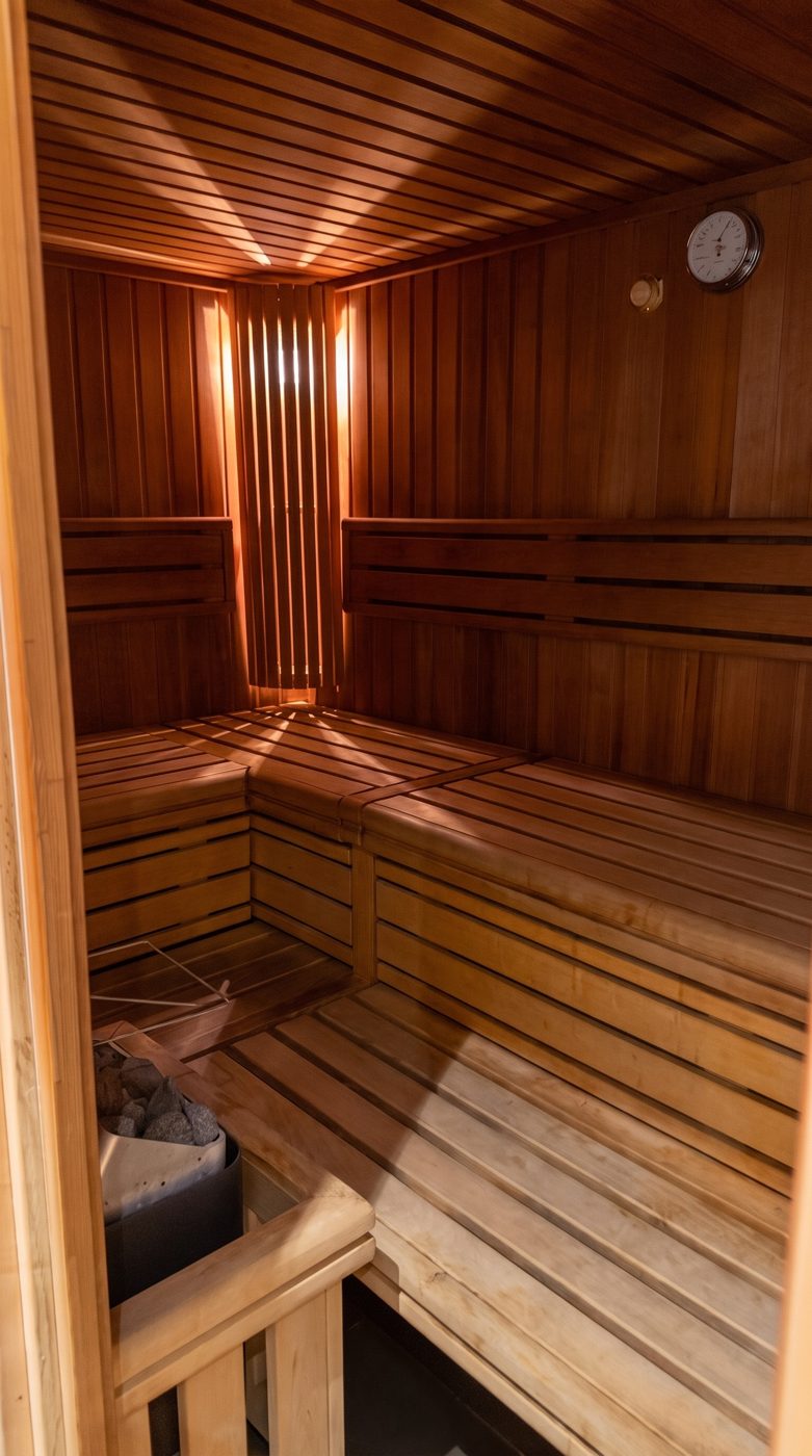 Holzsauna mit warmem Licht